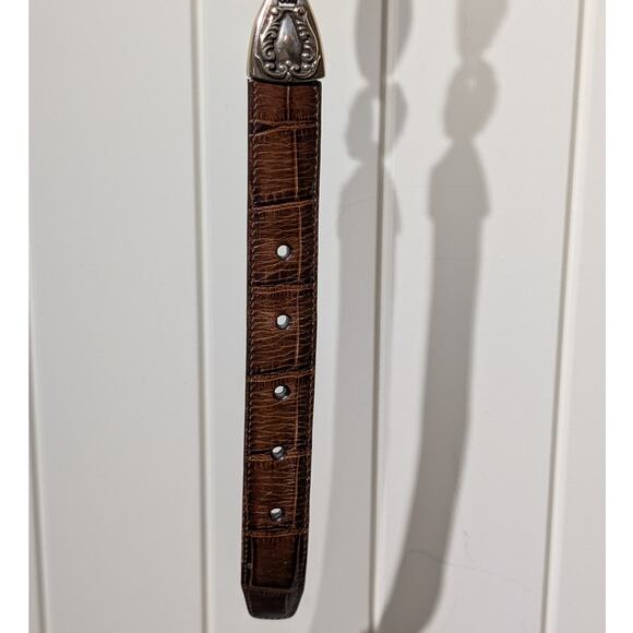 Vtg RARE 1996 Brighton Brown Croc Embossed Silver Chain Link Belt Womens Sz M main image 8
